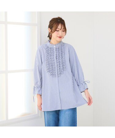 ストライプフリルタックシャツ