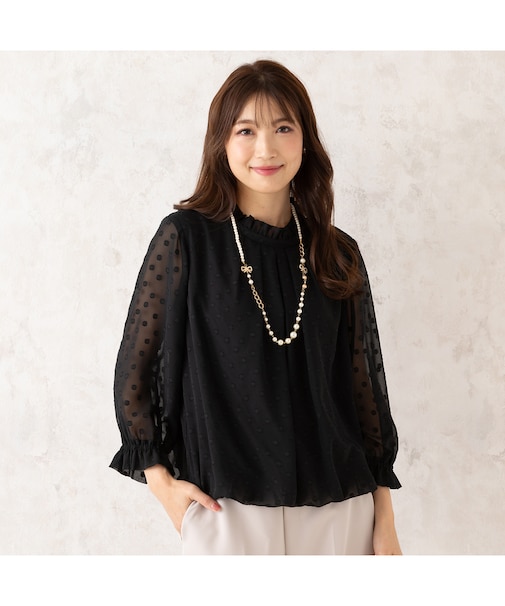 ドットジャカードバルーンヘムブラウス