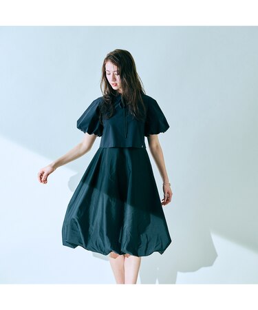 異素材使いバルーンワンピース