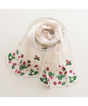 【再入荷】スカラップ刺繍いちご柄ストール