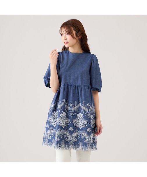 【手洗いOK】スカラ刺繍チュニック