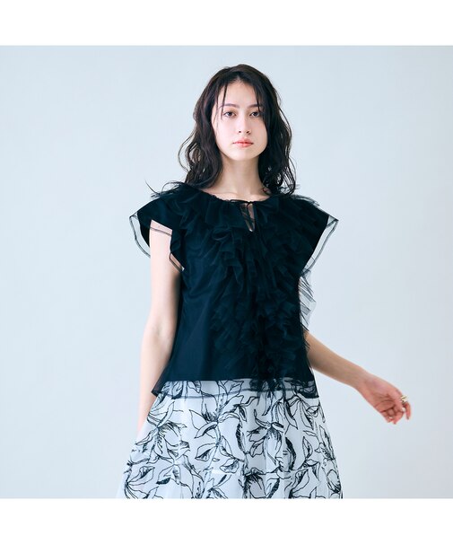 チュールフリルブラウス