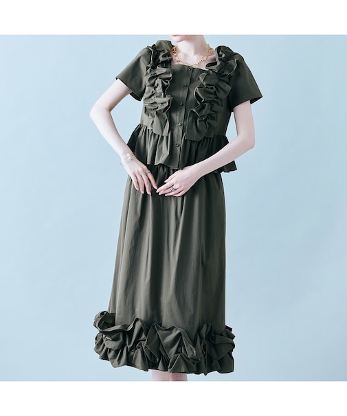 【セットアップ対応】ギャザーフリルヘムスカート