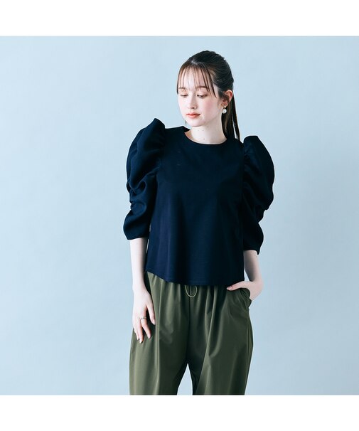 異素材ボリュームスリーブカットソー