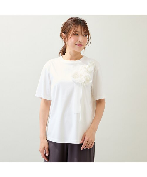☆ 新品未使用 ☆ ローズティアラ 46  パール襟カットソー  ブラック Rose Tiara ローズティアラ ネックレス付き 半袖カットソー 46