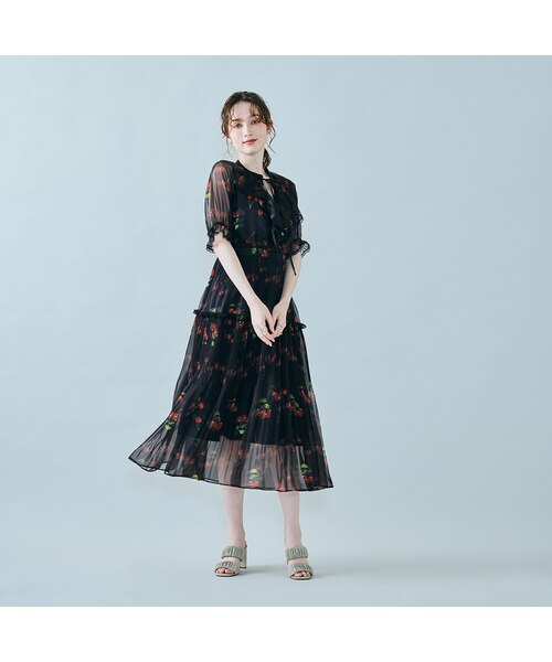 チェリープリントプリーツワンピース｜ローズティアラの通販｜&mall