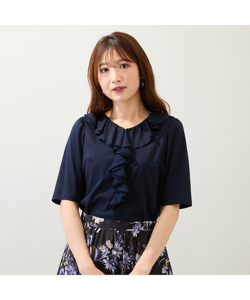 【接触冷感/綿100%/手洗いOK】フリルカットソー