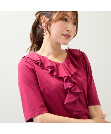 【接触冷感/綿100%/手洗いOK】フリルカットソー