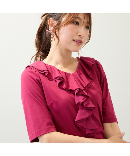 【接触冷感/綿100%/手洗いOK】フリルカットソー