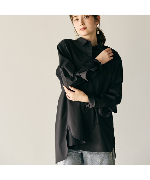 袖口フリル開きブラウス