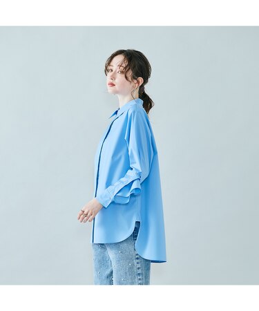 袖口フリル開きブラウス