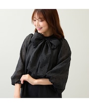 オーガンジーフロッキードットリボンワンピース