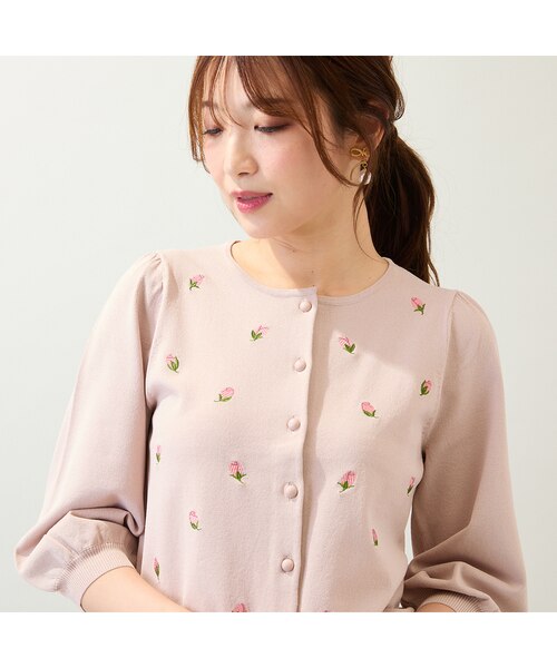 手洗いOK】つぼみ刺繍ニットカーディガン｜ローズティアラの通販
