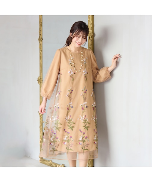 【ゆったりシルエット】チュール刺繍ワンピース