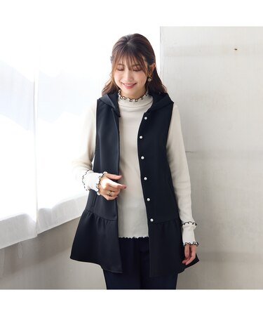 【2WAY】【UVカット/防シワ/リサイクル素材】フード付きジレ