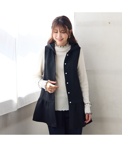 【2WAY】【UVカット/防シワ/リサイクル素材】フード付きジレ