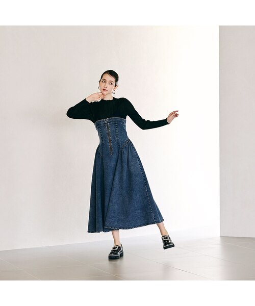 ★美品★マムエモア　スモッキングワンピース　120cm デニムドッキングワンピース｜ローズティアラの通販｜&mall