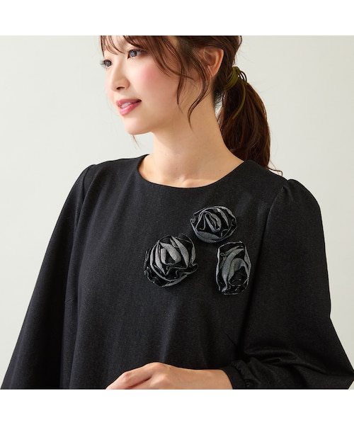 伸縮性◎】巻きバラニットデニムチュニック｜ローズティアラの通販