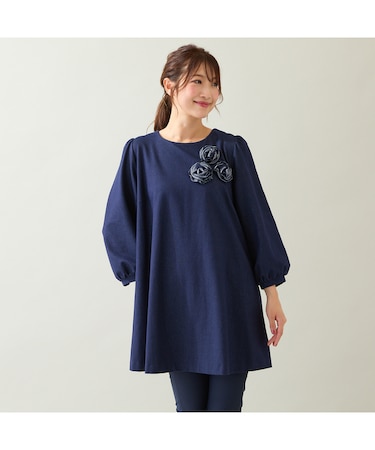 【伸縮性◎】巻きバラニットデニムチュニック
