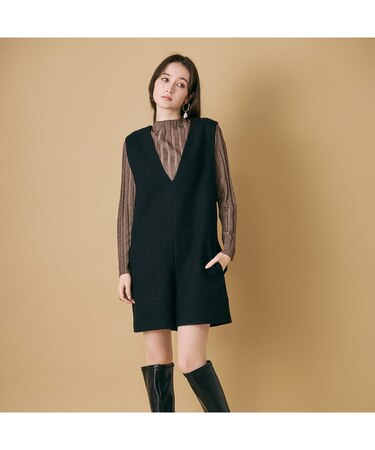 ハーフレングスツイードサロペット