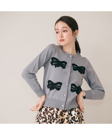 フラットリボンモチーフ付きカーディガン