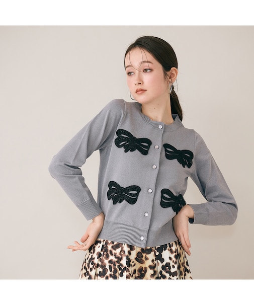 フラットリボンモチーフ付きカーディガン