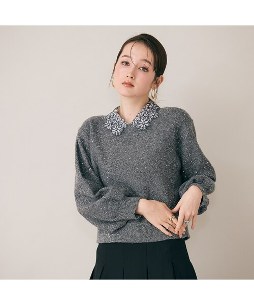 フラワーモチーフ襟付きニット｜ローズティアラの通販｜&mall（アンド