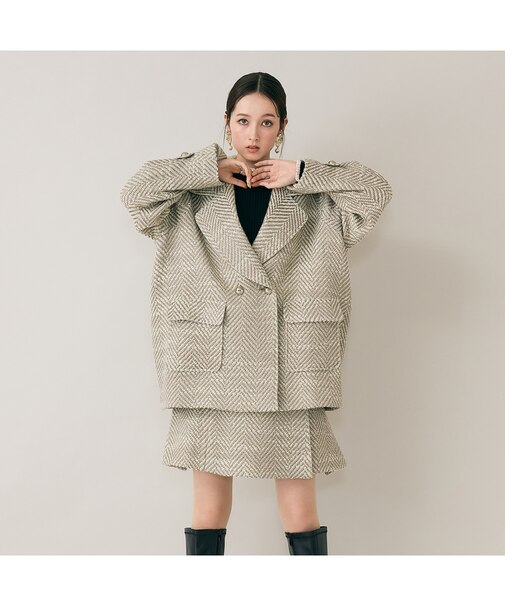 オーバーダブルコート/ヘリンボン