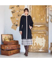 フード付き配色切替えコート