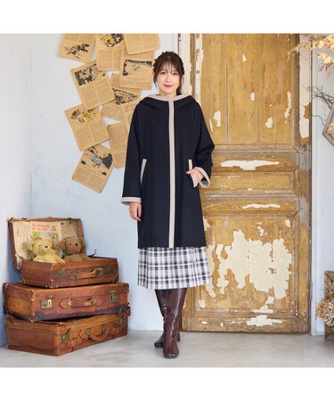 フード付き配色切替えコート