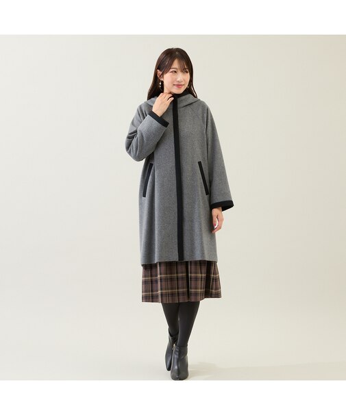 フード付き配色切替えコート