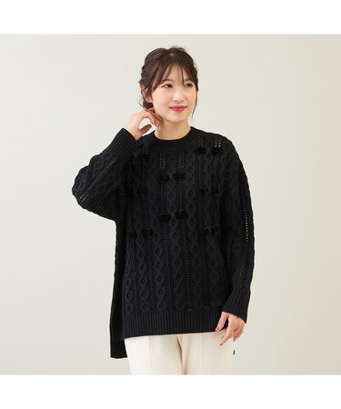 リボン×ケーブル編みニットプルオーバー