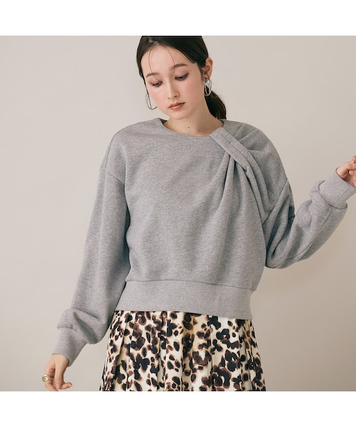 アシンメトリーショルダータックラメスウェット