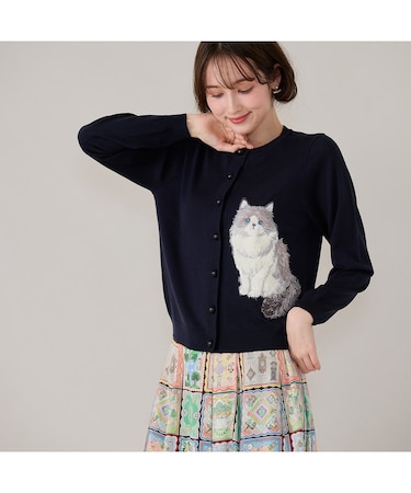 ねこ刺繍ニットカーディガン