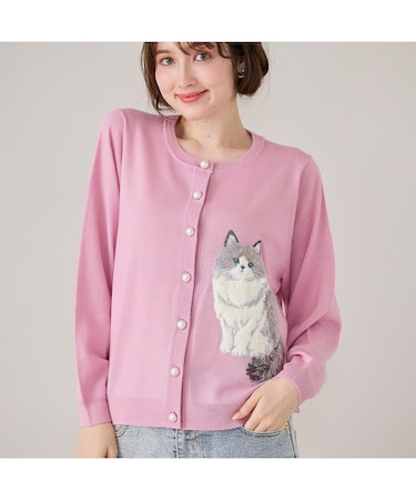 ねこ刺繍ニットカーディガン