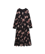 ストライプベロアフラワープリントワンピース