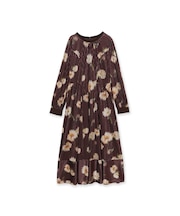 ストライプベロアフラワープリントワンピース