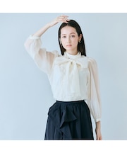 フラワーレースリボンタイ付きブラウス