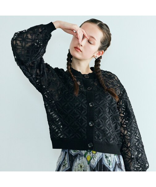 フラワー立体刺繍ブラウスカーディガン