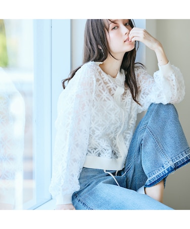 フラワー立体刺繍ブラウスカーディガン