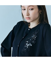 フラワーレースはめ込みニットカーディガン