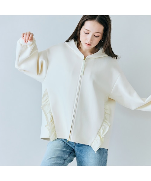 D&G フリル付きホワイトパーカー フリル付きジップアップパーカー｜ローズティアラの通販｜&mall