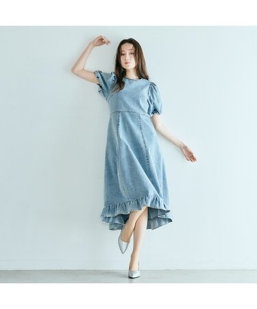 ライトデニムボリュームスリーブワンピース
