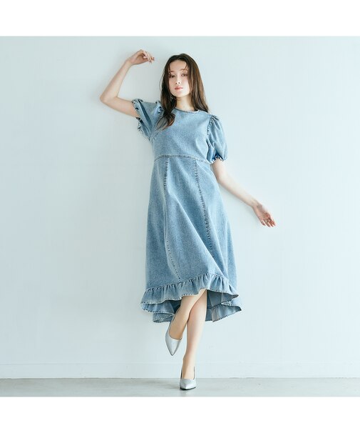 ライトデニムボリュームスリーブワンピース