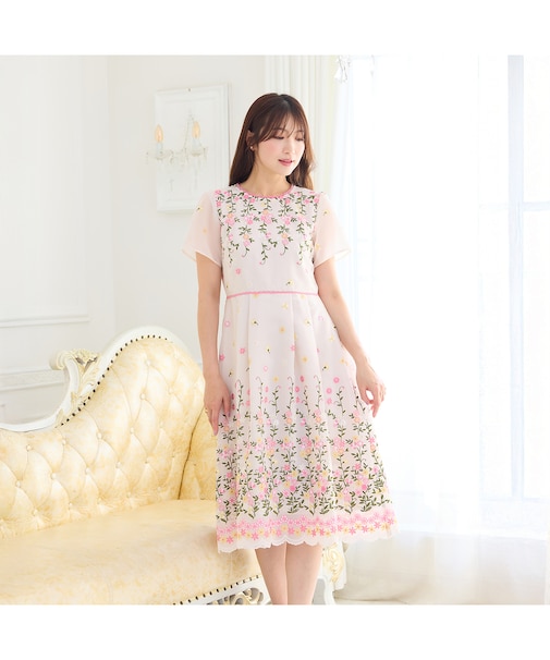 オーガンジー吹上刺繍ワンピース
