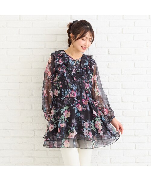 オリジナルプリントフリルチュニック｜ローズティアラの通販｜&mall