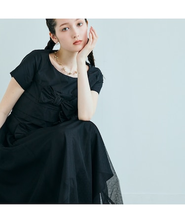 タフタリボンチュールドッキングワンピース