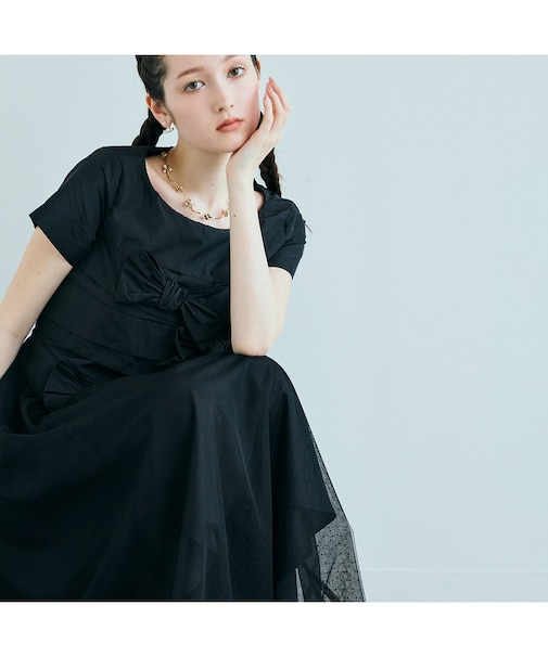 タフタリボンチュールドッキングワンピース