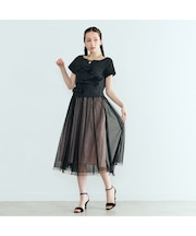 タフタリボンチュールドッキングワンピース