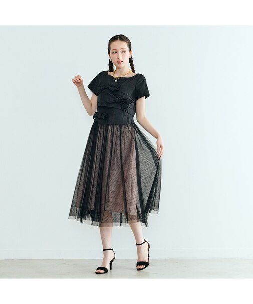 タフタリボンチュールドッキングワンピース